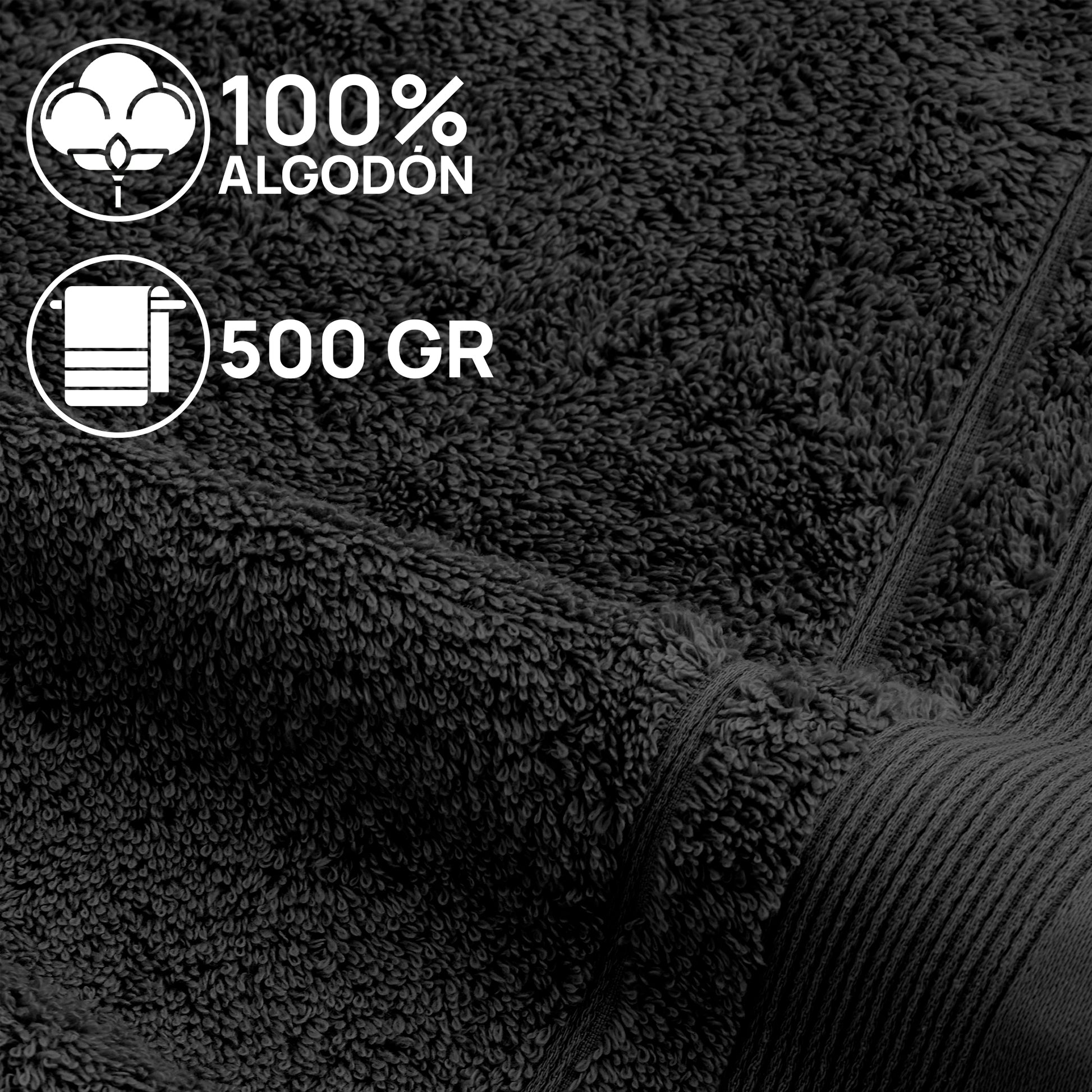 Juego De Toallas De Baño 3 Piezas: Tocador, Lavabo Y Sabana - 100% Algodón, 500 Gr Negro_4
