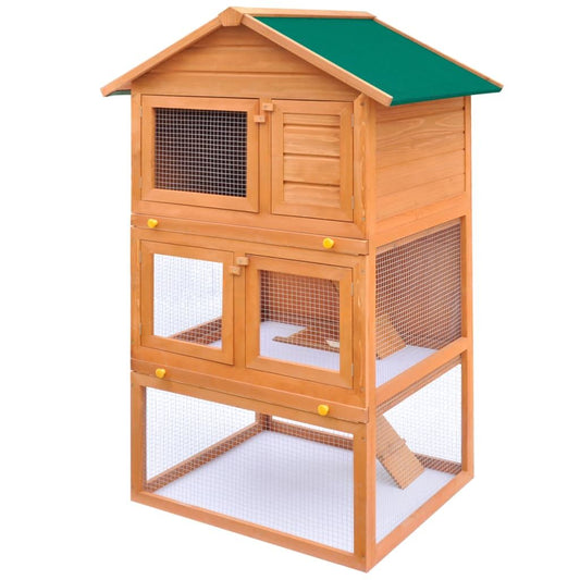 Vidaxl Casa De Animales Pequeños Jaula Conejera 3 Niveles Madera_0