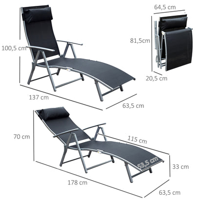 Outsunny Conjunto De 2 Tumbonas Plegables Con Almohada 137x63,5x100,5 Cm Negro_2