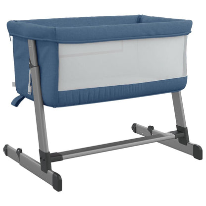 Vidaxl Cuna Con Colchón Tela De Lino Azul Marino_4