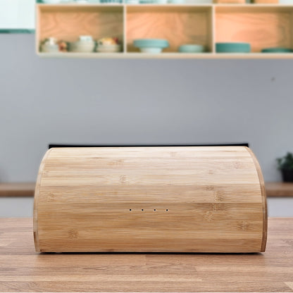 Panera Para Guardar Pan De Mesa Madera Bambú, Tapa Deslizante Bread Box Almacenamiento Bollería, Briebe, Bb1162, Blanco_5
