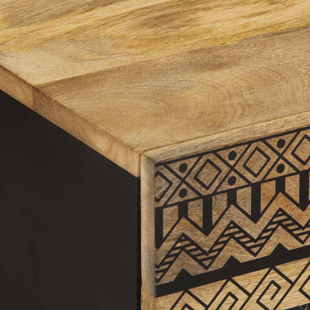 Mesa De Centro Madera Maciza De Mango Rugosa Negro 80x50x40 Cm_4