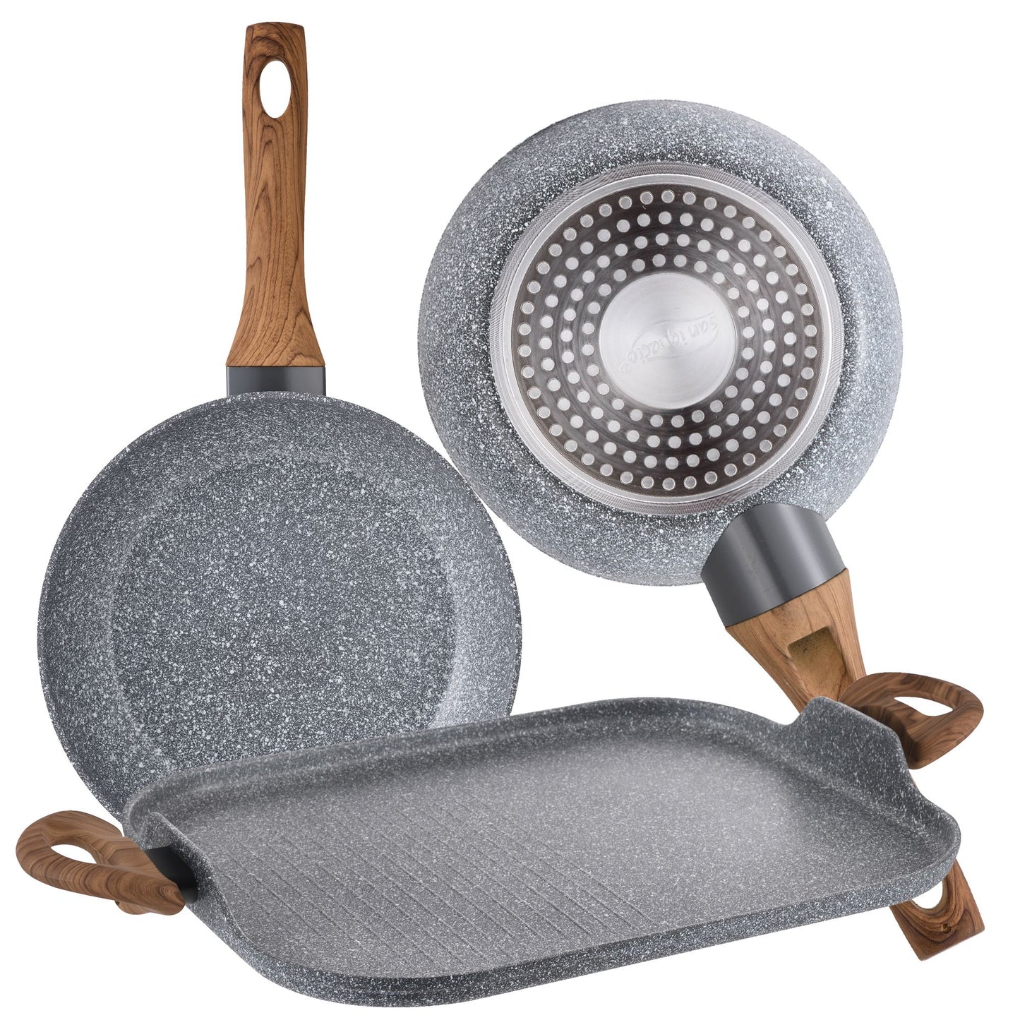 Set 2 Sartenes Ø18 Ø26 Y Asador Grill 35,5x28,3 Daimiel, Aluminio Forjado, Inducción_0