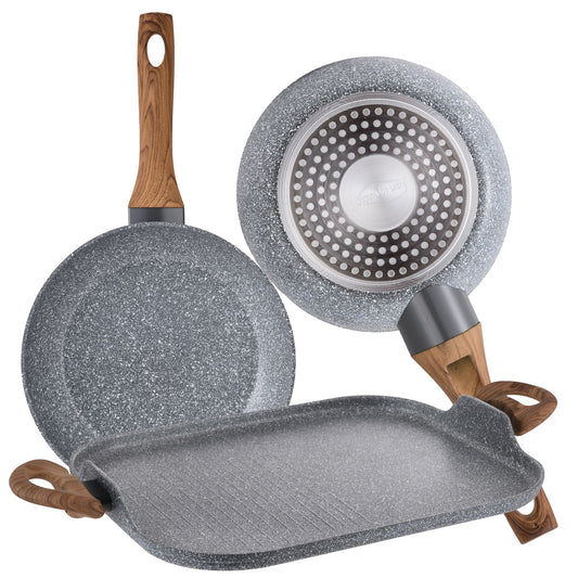 Set 2 Sartenes Ø18 Ø26 Y Asador Grill 35,5x28,3 Daimiel, Aluminio Forjado, Inducción_0