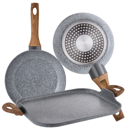 Set 2 Sartenes Ø20 Ø24 Y Asador Grill 35,5x28,3 Daimiel, Aluminio Forjado, Inducción_0