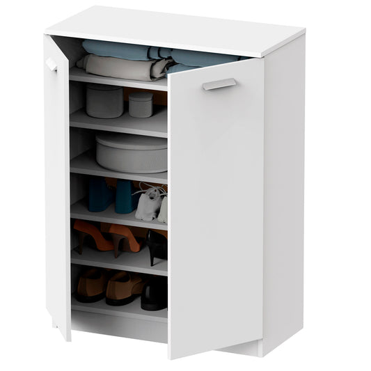 Armario Dormitorio, Multiusos, Baño, Mueble Cocina, Zapatero 2 Puertas 5 Estantes101x74x36 Cm, Briebe, Nova, Blanco