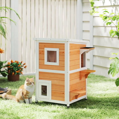 Pawhut Caseta Para Gatos De Madera Exterior Con Techo Abatible 51x51x81,3 Cm_1