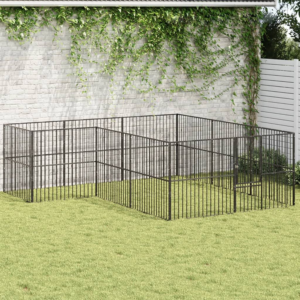 Vidaxl Corralito Para Perros Con 12 Paneles Acero Galvanizado Negro_1