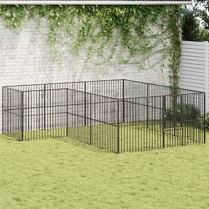 Vidaxl Corralito Para Perros Con 12 Paneles Acero Galvanizado Negro_1