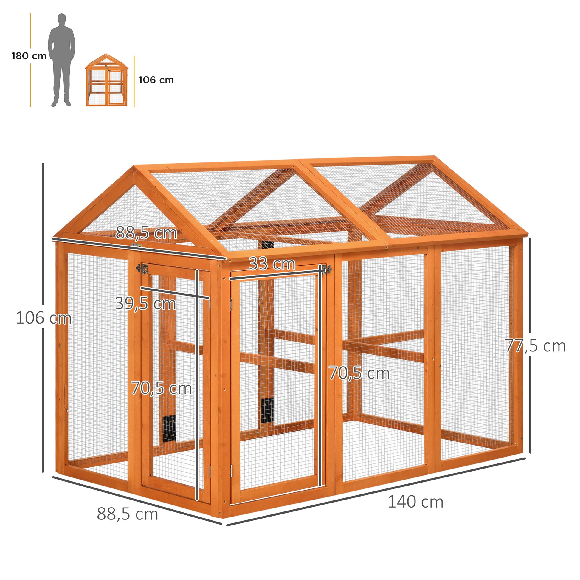 Pawhut Gallinero Para Exterior 140x88,5x106 Cm Para 1-3 Gallinas Madera Natural_2