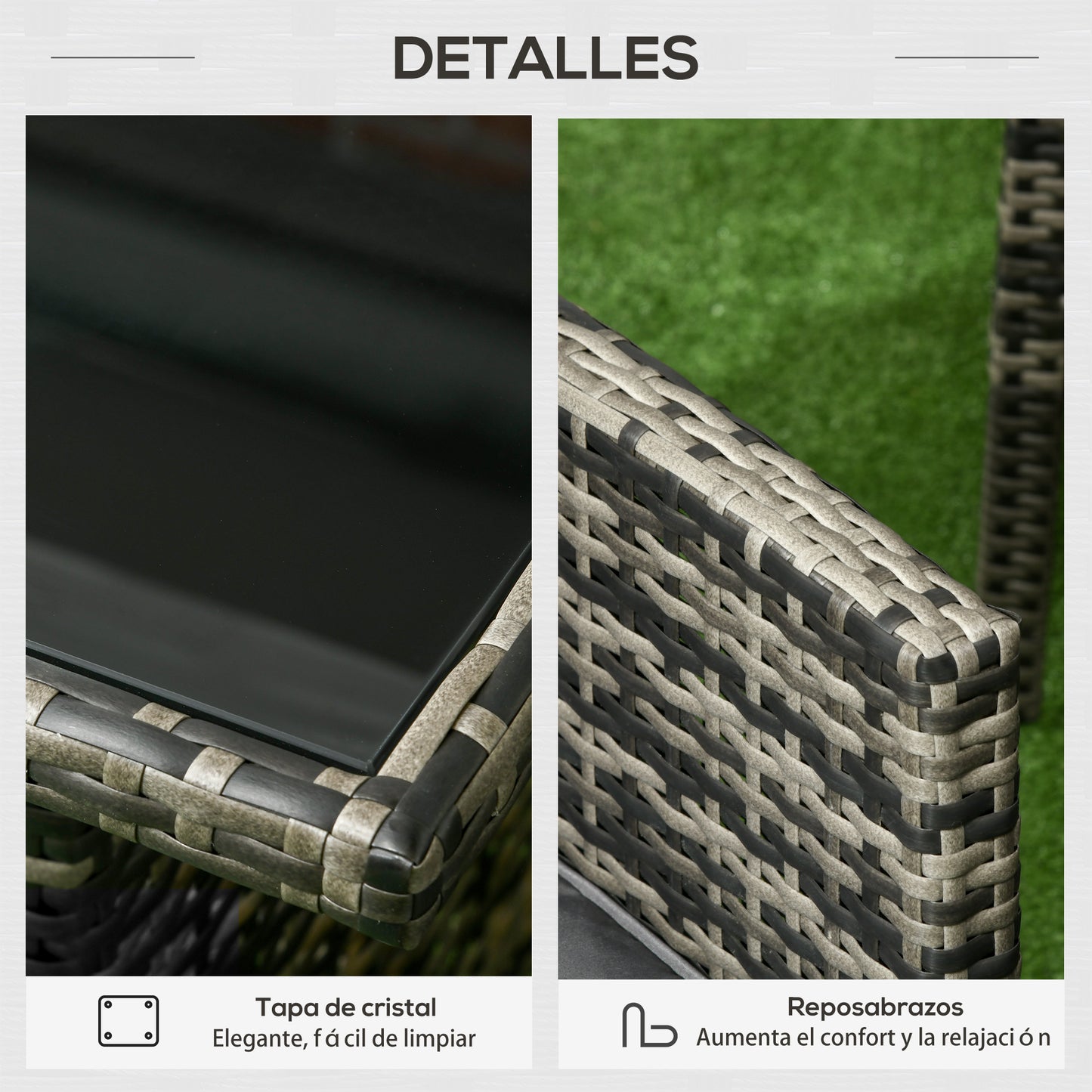 Outsunny Conjunto De Muebles De Jardín De Ratán Juego De 6 Piezas Gris_5