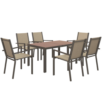Outsunny Conjunto De Comedor De Exterior De 7 Piezas Con Sillas Apilables Marrón_0