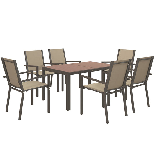 Outsunny Conjunto De Comedor De Exterior De 7 Piezas Con Sillas Apilables Marrón_0