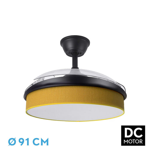 Ventilador Dc Moda 72w Negro/amarillo 91d 3aspas 7200lm 3000-4000-6000k Remoto+ Memoria+ Temporizador_0