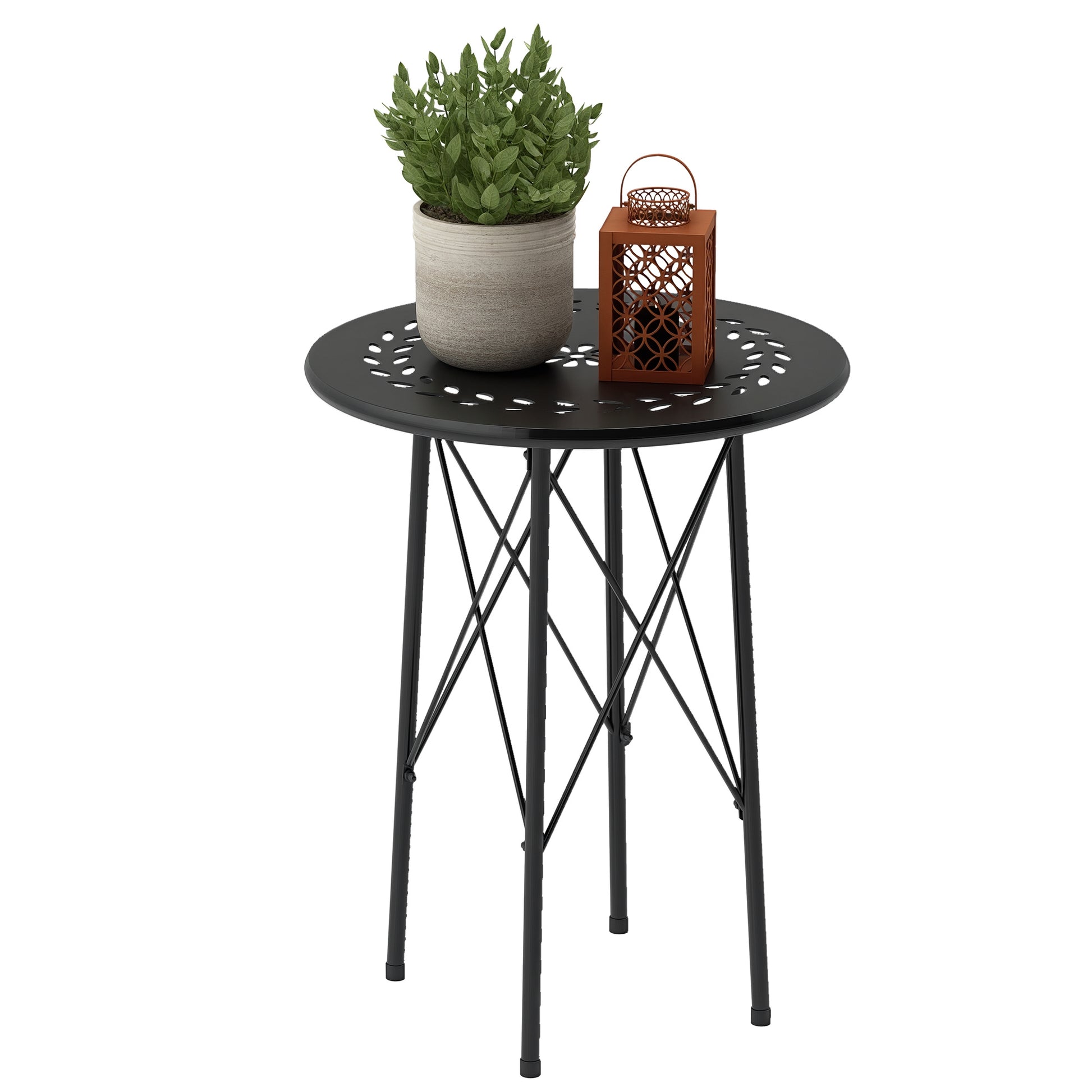 Outsunny Mesa De Jardín Redonda Ø40x50 Cm Para Interior Y Exterior Negro_0