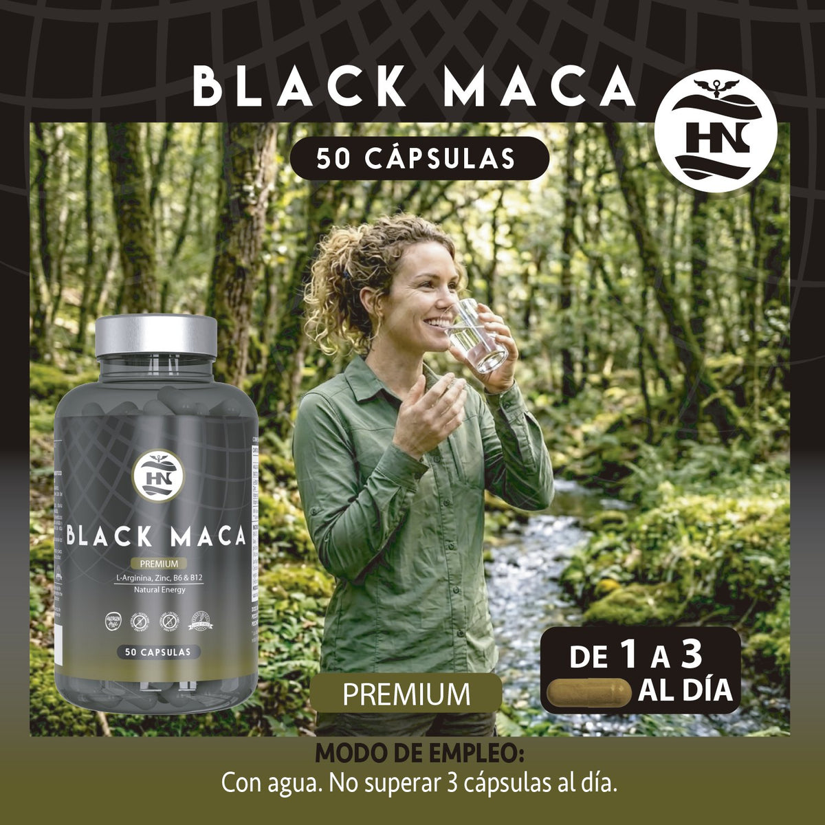 Pack 3 X Black Maca 20:1 Con L-arginina, Zinc Y Vitaminas B6 Y B12 - 3 X 50 Cápsulas Vegetales_3