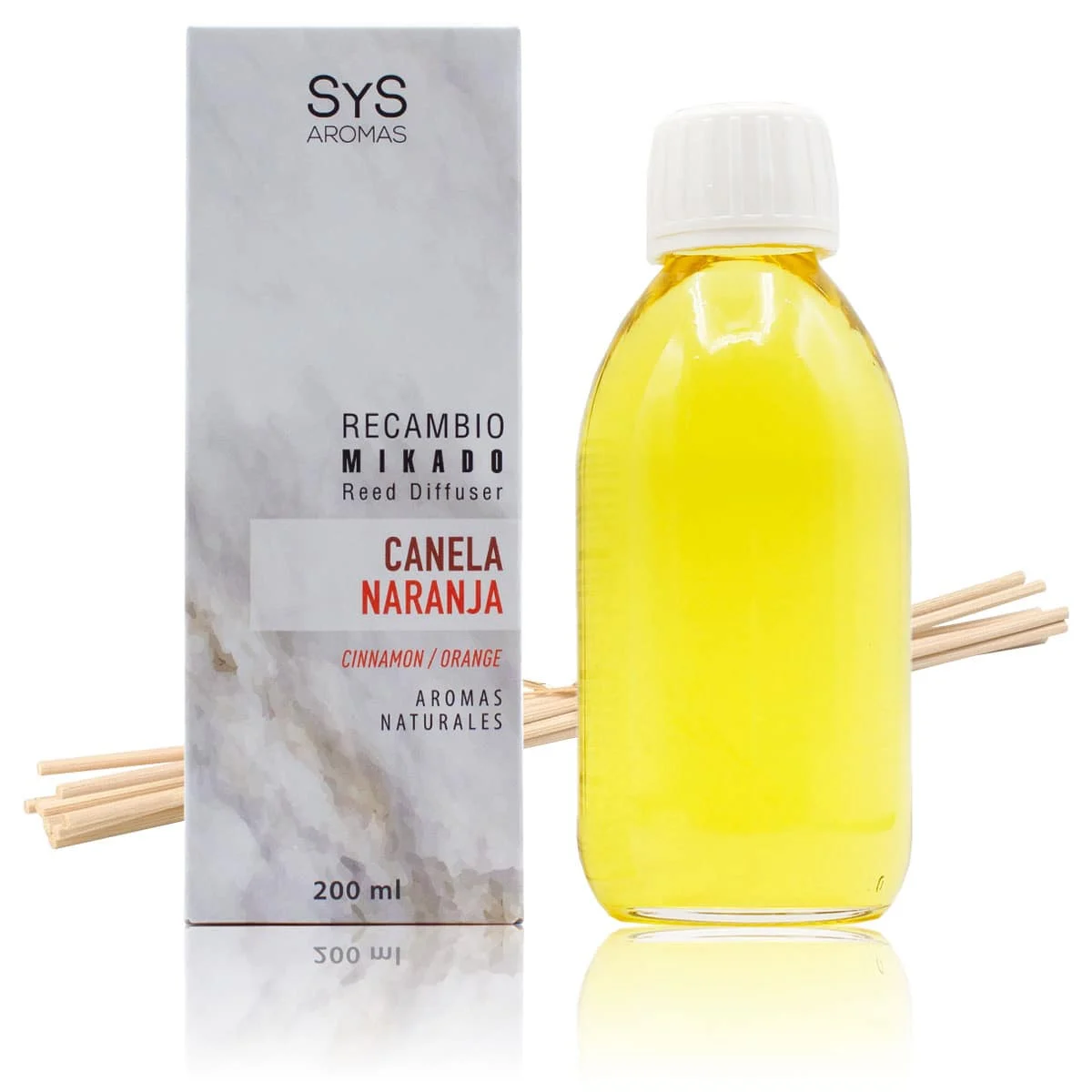 Recambio Mikado Canela-Naranja Mármol SYS Aromas 200 ml | Con Palos | Aroma Cítrico y Especiado | Revitalizante_0