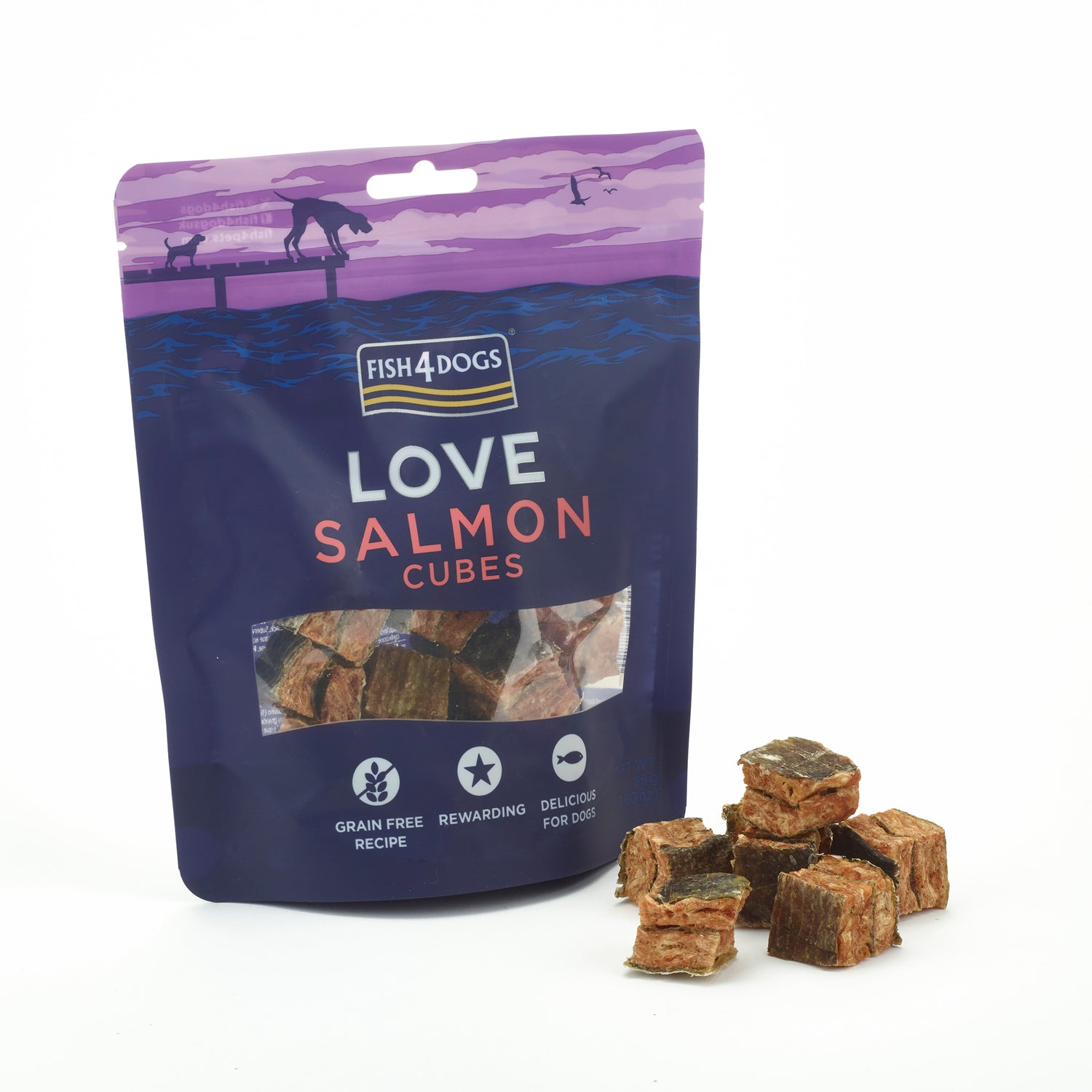 Fish4dogs Snack Para Perros – Love Salmón En Cubos 85 G (pack De 10)_0