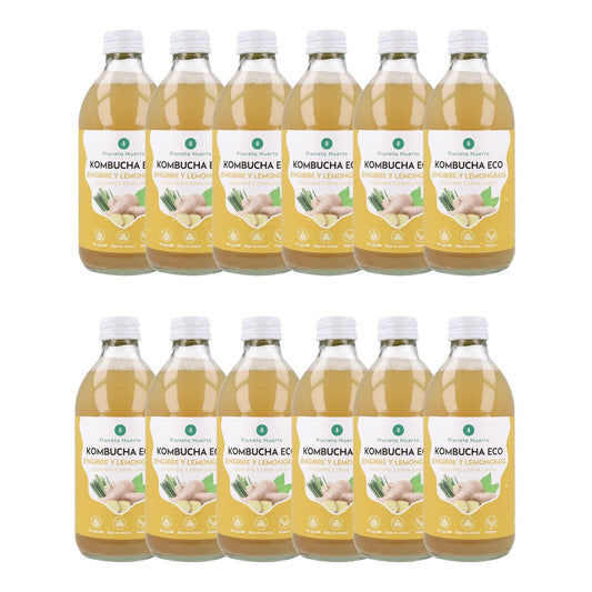 Pack 12x Kombucha ECO Jengibre y lemongrass Planeta Huerto 330 ml