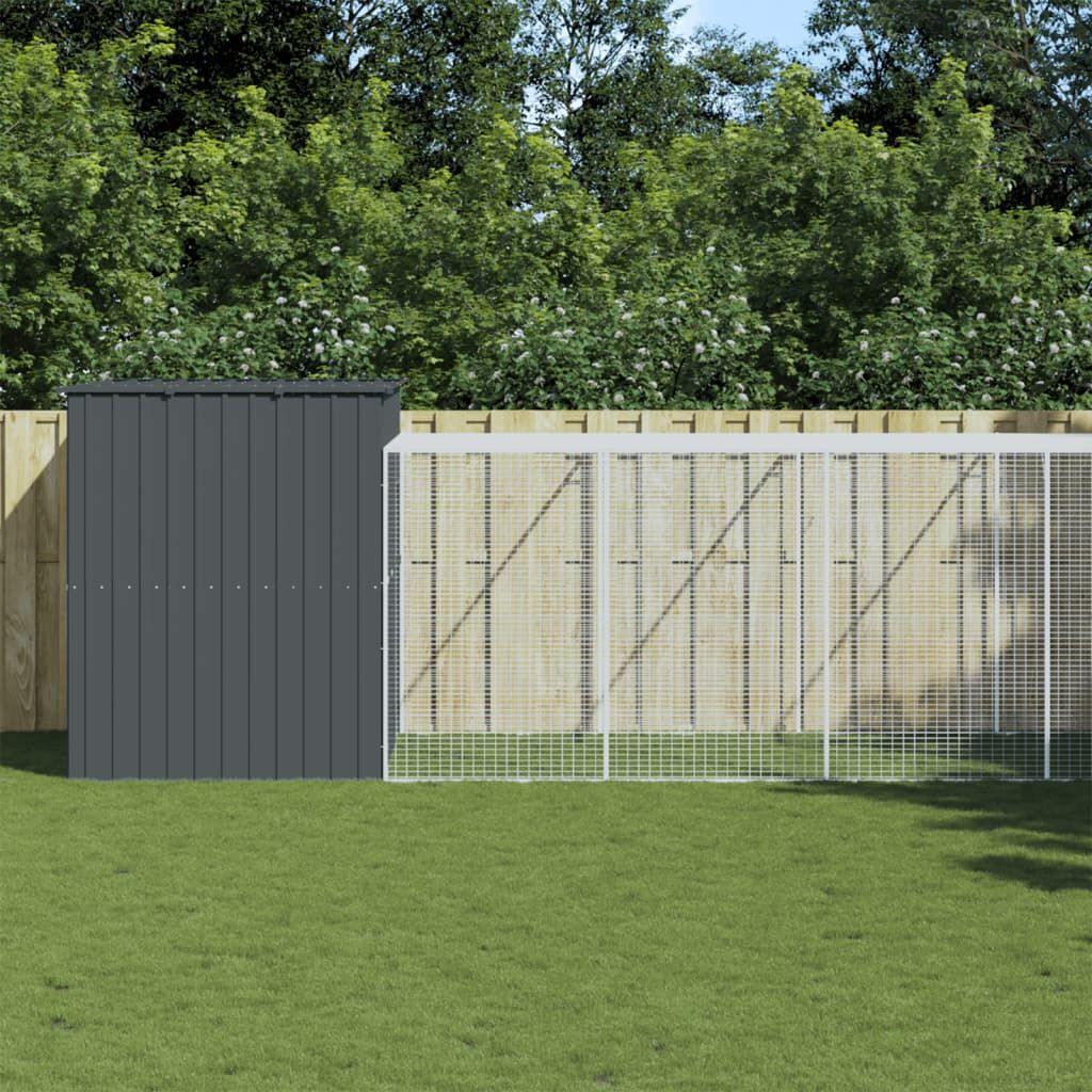 Vidaxl Caseta Perros Con Corral Acero Galvanizado Gris 214x1273x181 Cm_1