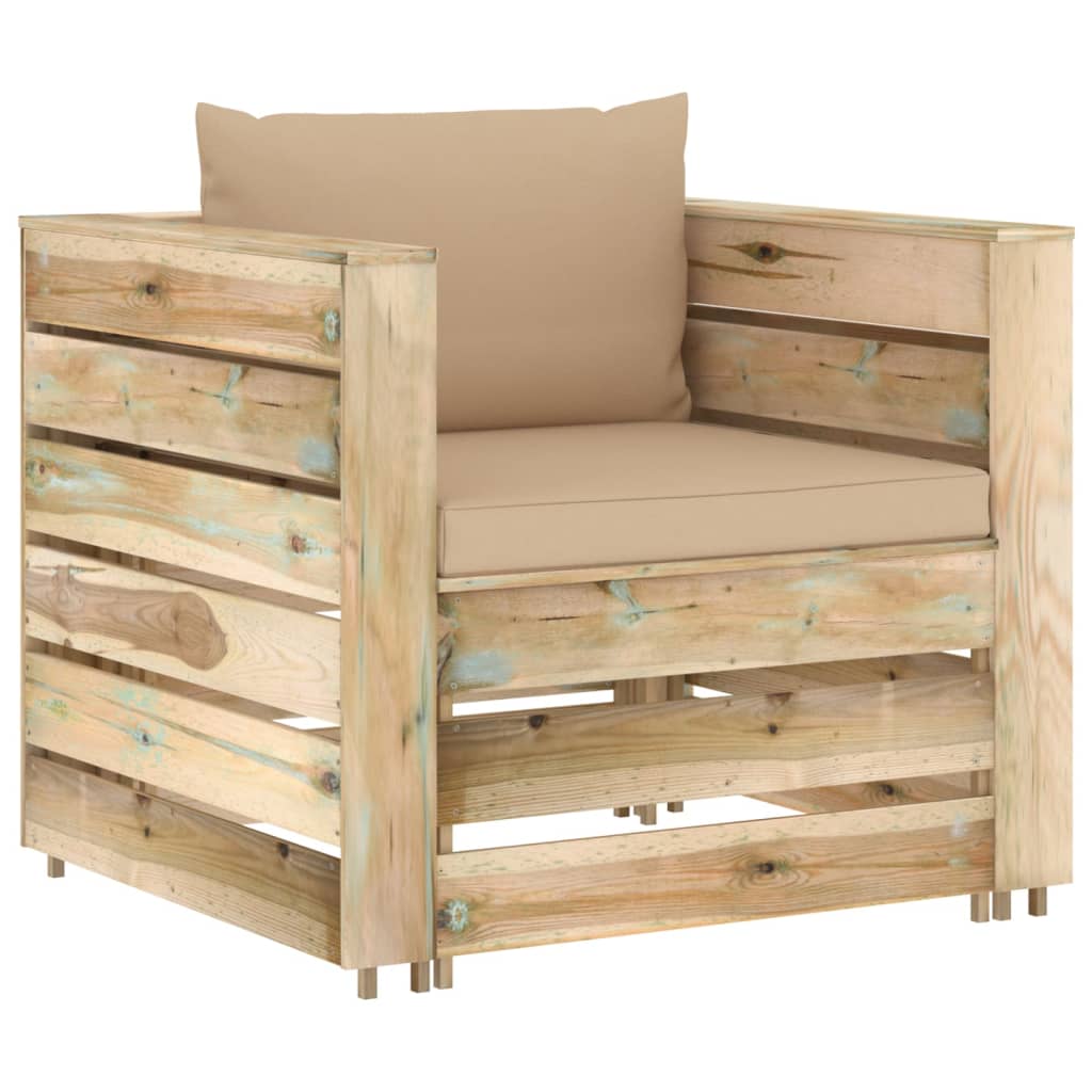 Muebles De Jardín 2 Pzas Con Cojines Madera Impregnada Verde / Vetonek_1