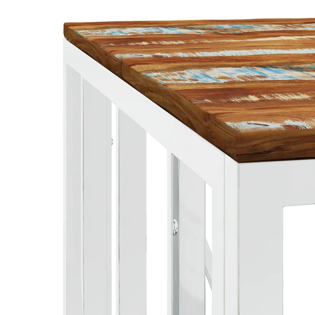 Mesa De Centro Acero Inoxidable Y Madera Reciclada Plateada_3
