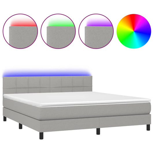 Cama Box Spring Colchón Y Luces Led Tela Gris Claro 180x200 Cm / Vetonek_0
