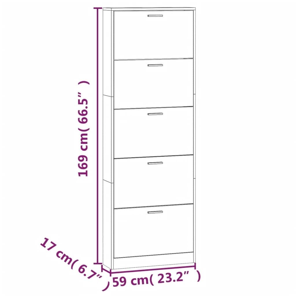 Vidaxl Mueble Zapatero Madera Contrachapada Roble Ahumado 59x17x169 Cm_2
