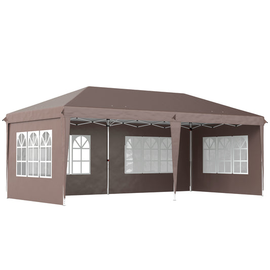 Outsunny Carpa Plegable 6x3 M Con 4 Laterales Desmontables 4 Ventanas Café_0