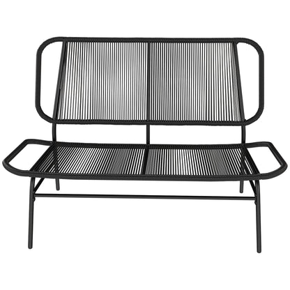 Outsunny Banco Exterior De Ratán De 2 Plazas Con Respaldo Tejido Negro_3