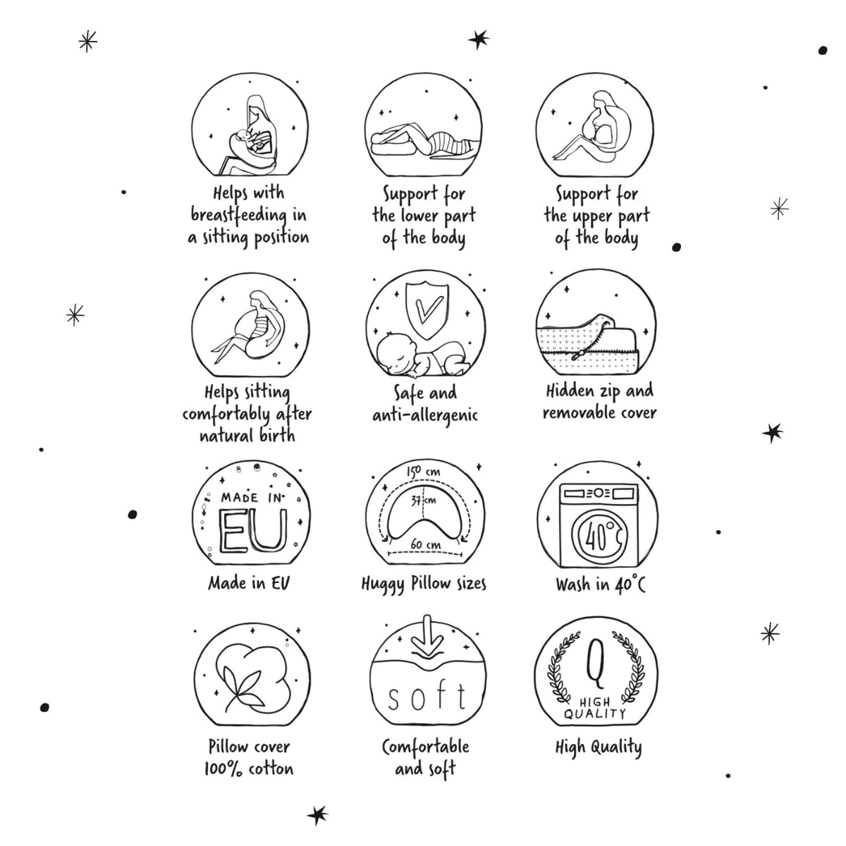 Cojín De Lactancia Huggy Basic Grey Stars_3