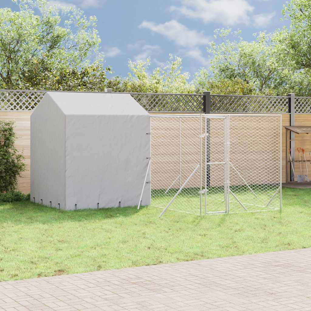 Perrera De Exterior Con Techo Acero Galvanizado Plata 4x4x2,5 M_1