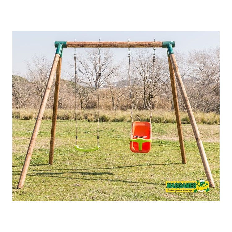 Columpio Doble De Madera Redonda Masgames Kibo Xl + Asiento Bebe._2