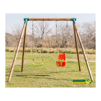 Columpio Doble De Madera Redonda Masgames Kibo Xl + Asiento Bebe._2
