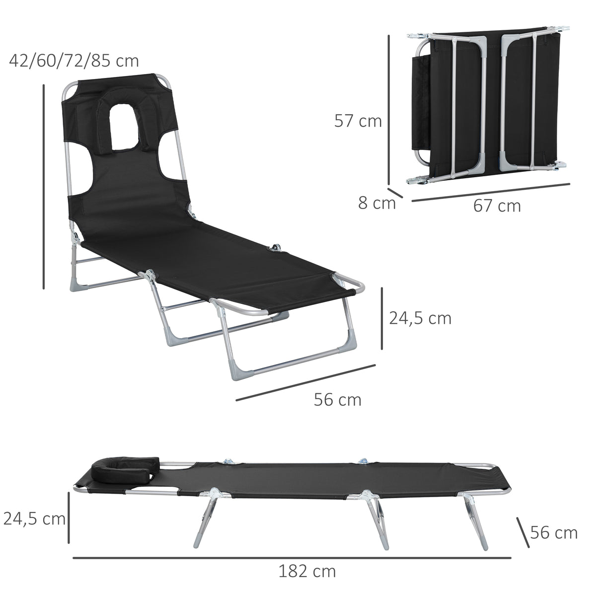 Outsunny Tumbona Reclinable Y Plegable De Jardín Con Respaldo Ajustable Negro_2