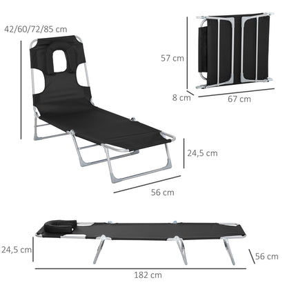 Outsunny Tumbona Reclinable Y Plegable De Jardín Con Respaldo Ajustable Negro_2