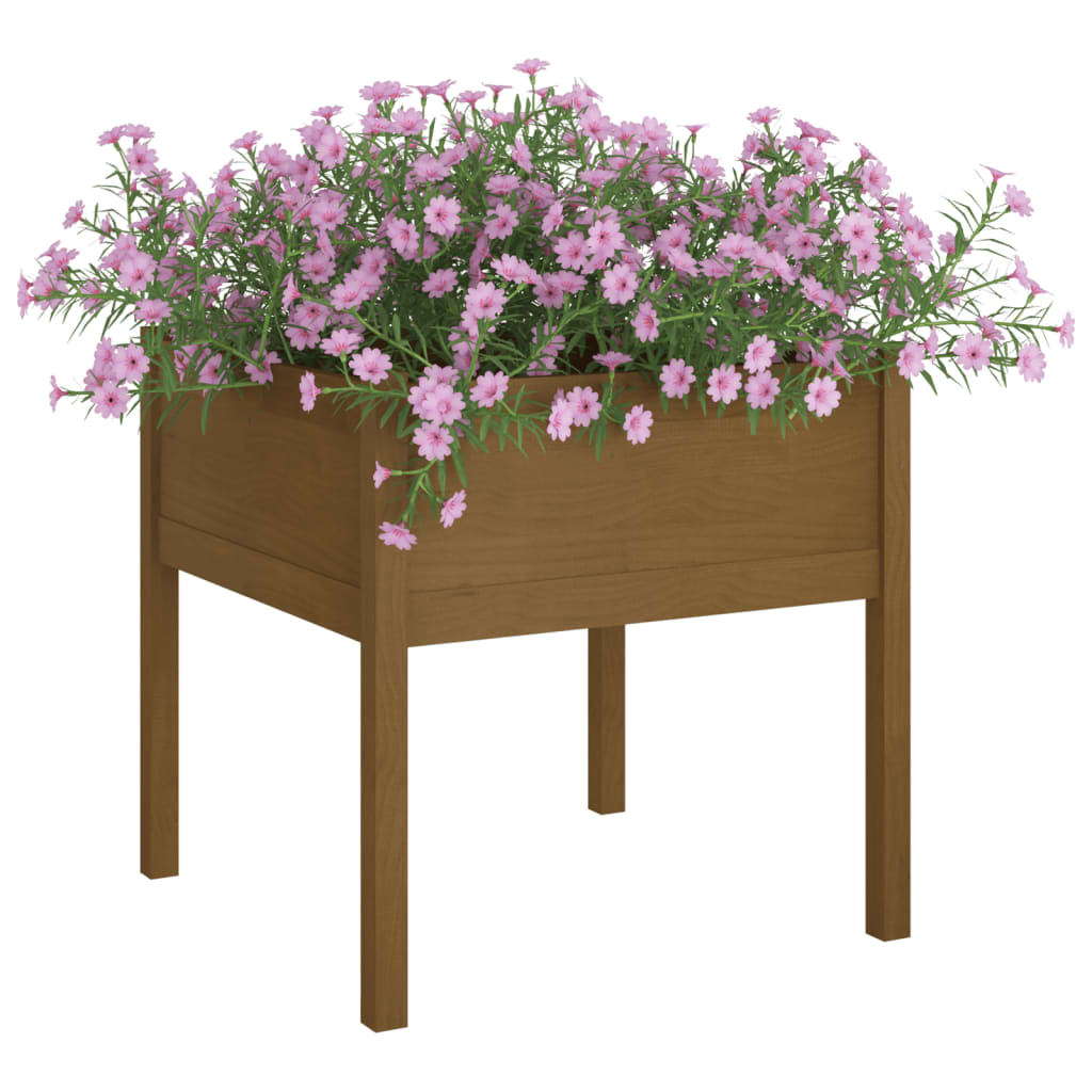 Jardinera De Madera Maciza De Pino Marrón Miel 70x70x70 Cm_2