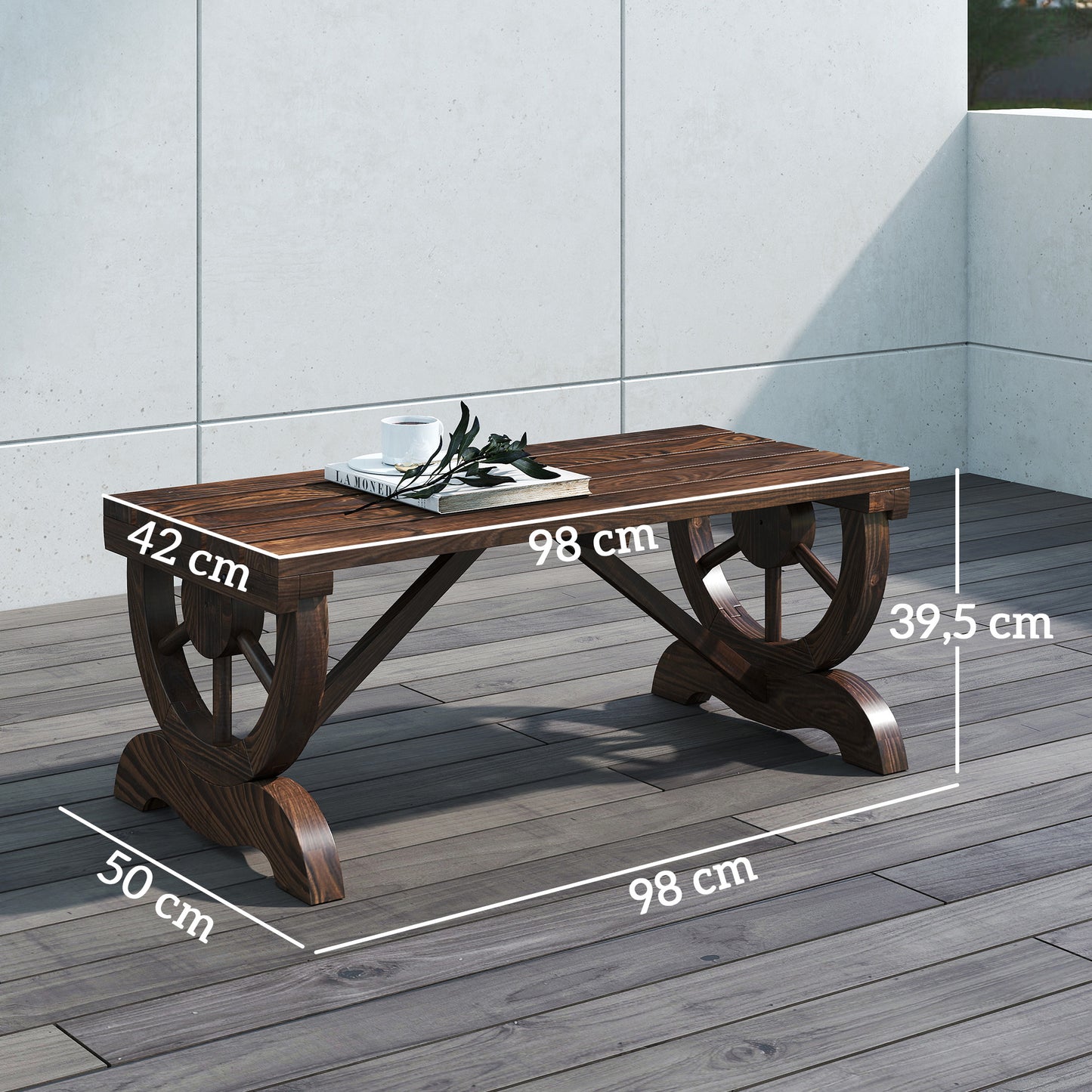 Outsunny Banco De Jardín Con Ruedas Decorativas 98x50x39,5 Cm Carbonizado_2