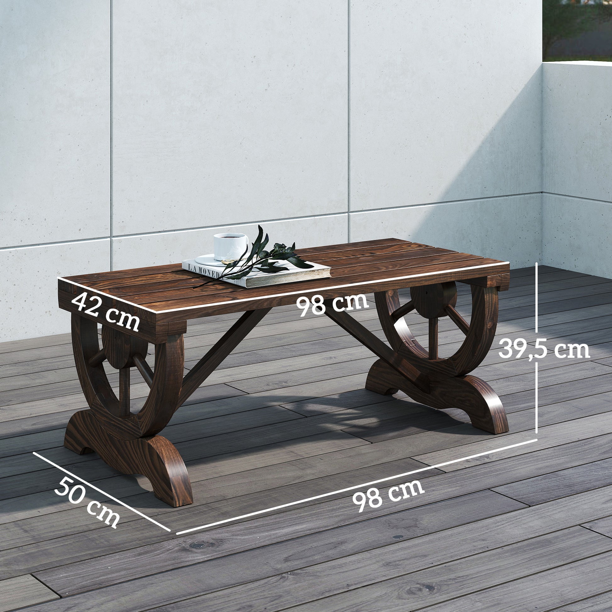 Outsunny Banco De Jardín Con Ruedas Decorativas 98x50x39,5 Cm Carbonizado_2