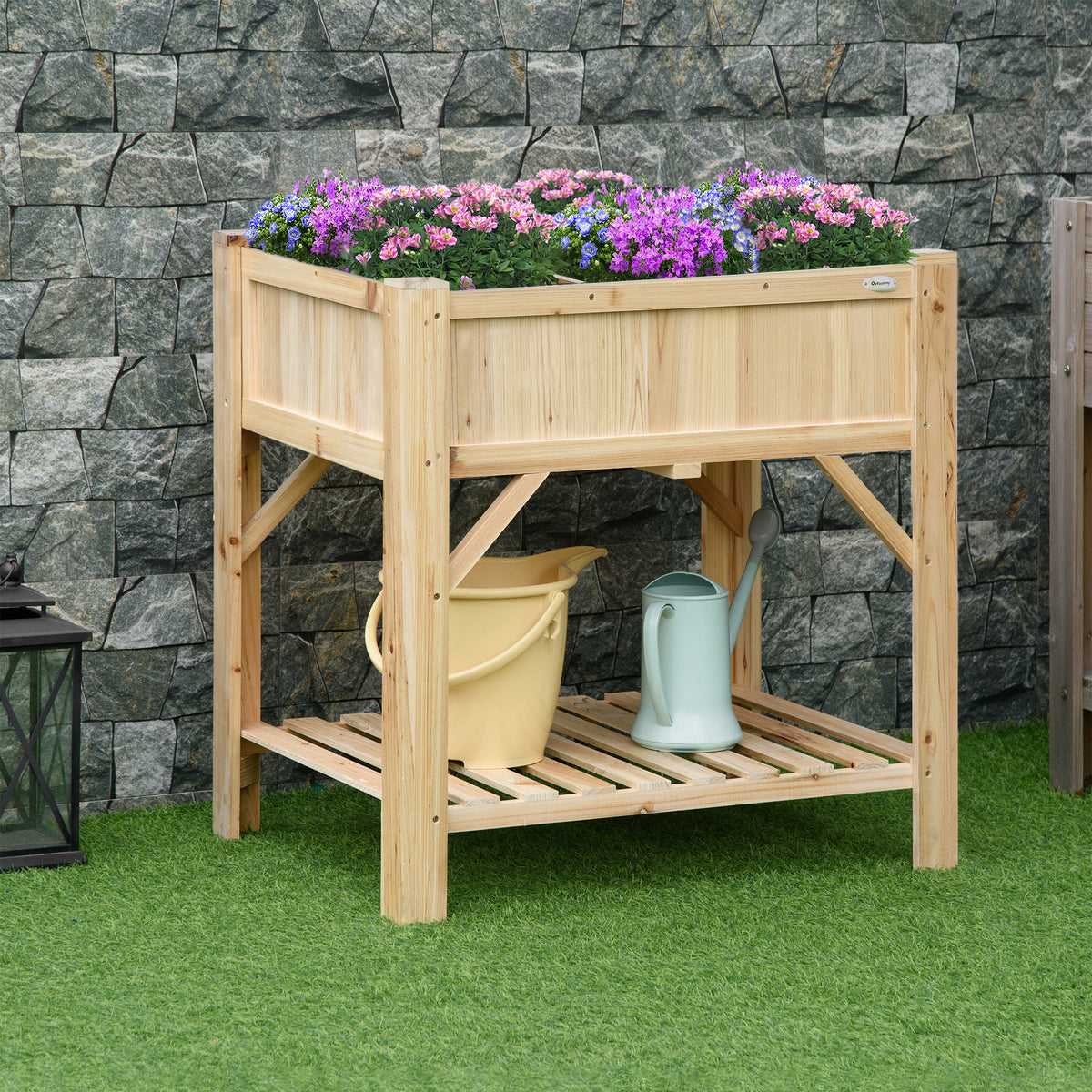 Huerto Urbano De Madera Con Estante Outsunny 78,5x58x81 Cm Natural_1
