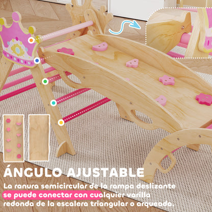 Aiyaplay 8 En 1 Triángulo De Escalada De Madera Montessori Con Arco Y Rampa Rosa_5