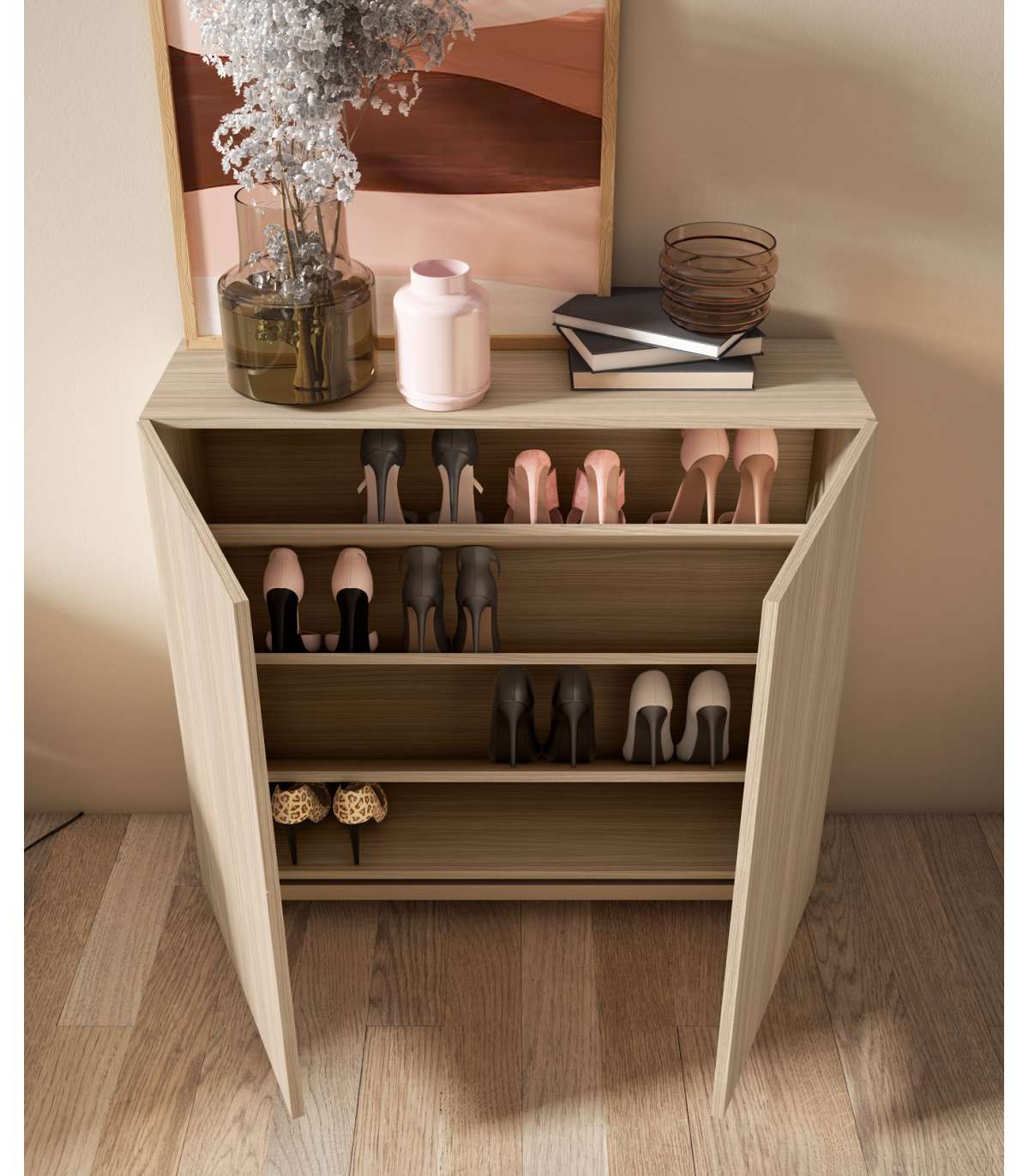 Zapatero 2 Puertas Modelo 513 Acabado Nogal Oscuro, 90x90x27 (alto X Ancho X Fondo)_2