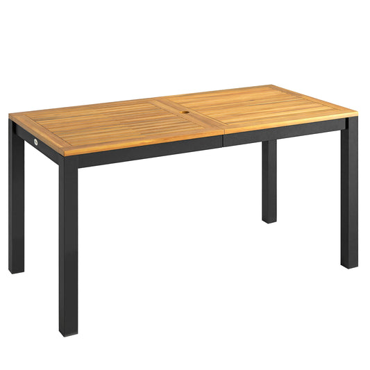 Outsunny Mesa De Comedor De Jardín Con Encimera De Madera Orificio Natural_0