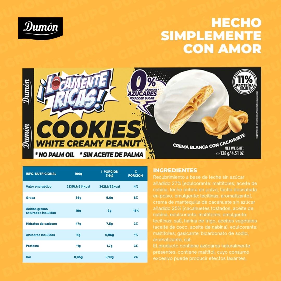 Galletas De Cacahuate Y Crema Blanca 128gr - Dumón, Snack Sin Azúcares Añadidos - Pack De 14 Unidades_3