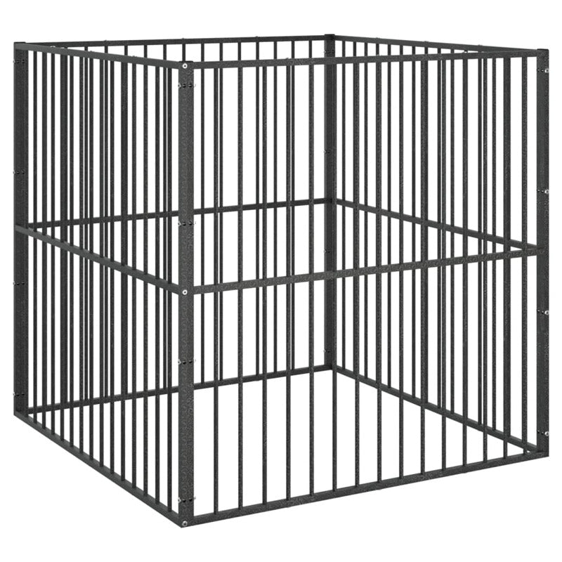 Vidaxl Corralito Para Perros Con 4 Paneles Acero Galvanizado Negro_5
