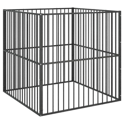 Vidaxl Corralito Para Perros Con 4 Paneles Acero Galvanizado Negro_5