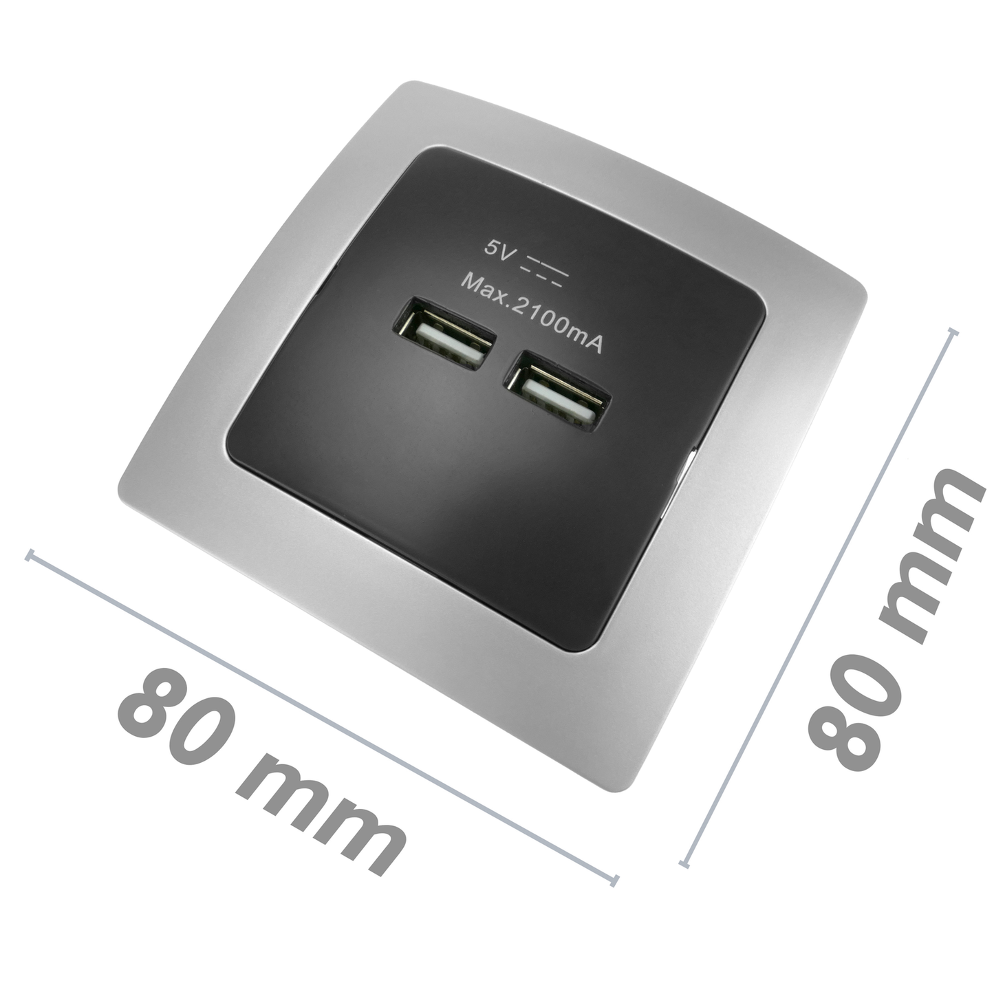 Base De Enchufe 2 X Usb A Hembra 80x80mm Para Empotrar Lille Plata Y Negro_1