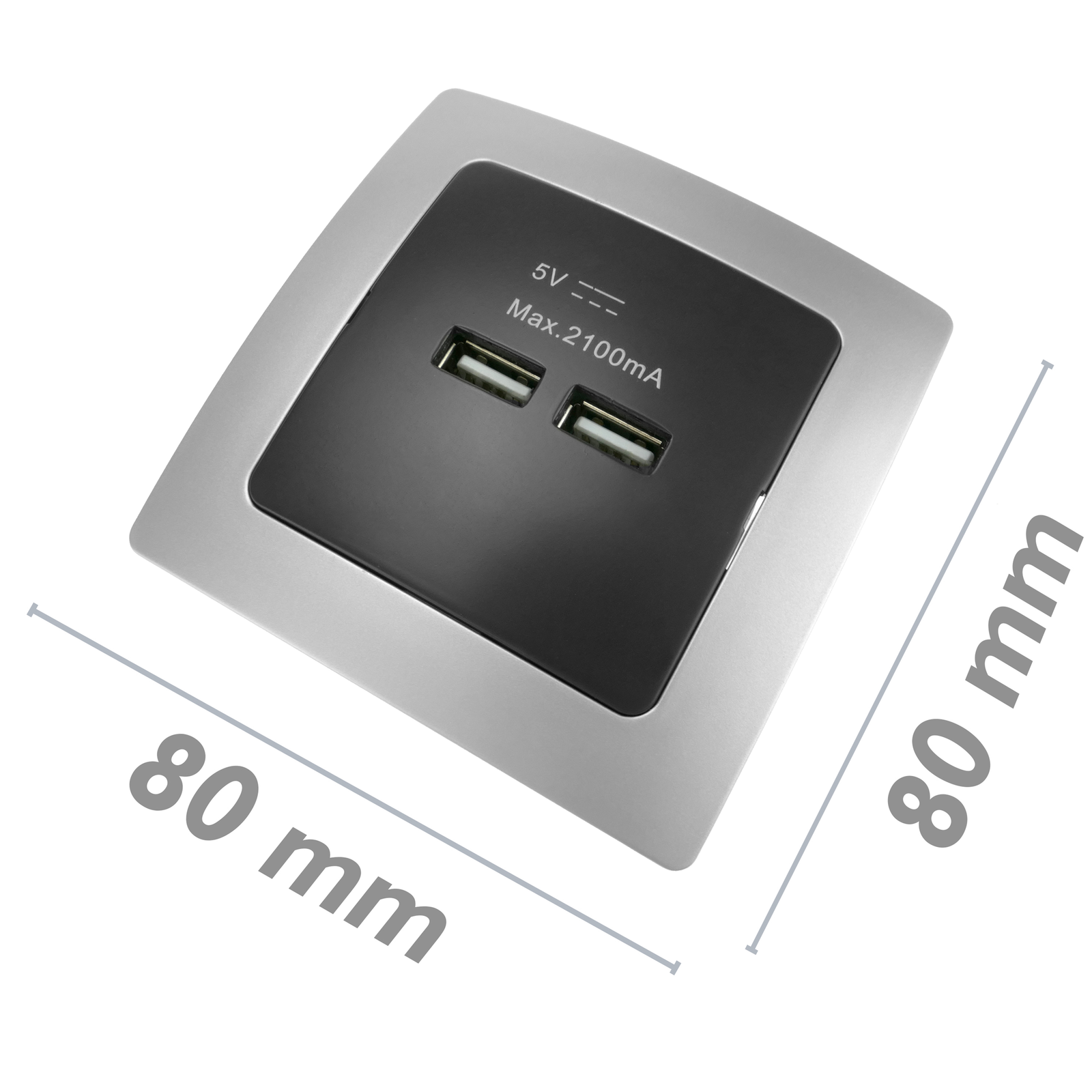 Base De Enchufe 2 X Usb A Hembra 80x80mm Para Empotrar Lille Plata Y Negro_1