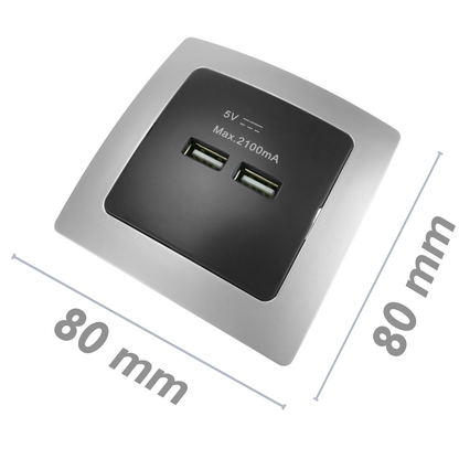 Base De Enchufe 2 X Usb A Hembra 80x80mm Para Empotrar Lille Plata Y Negro_1