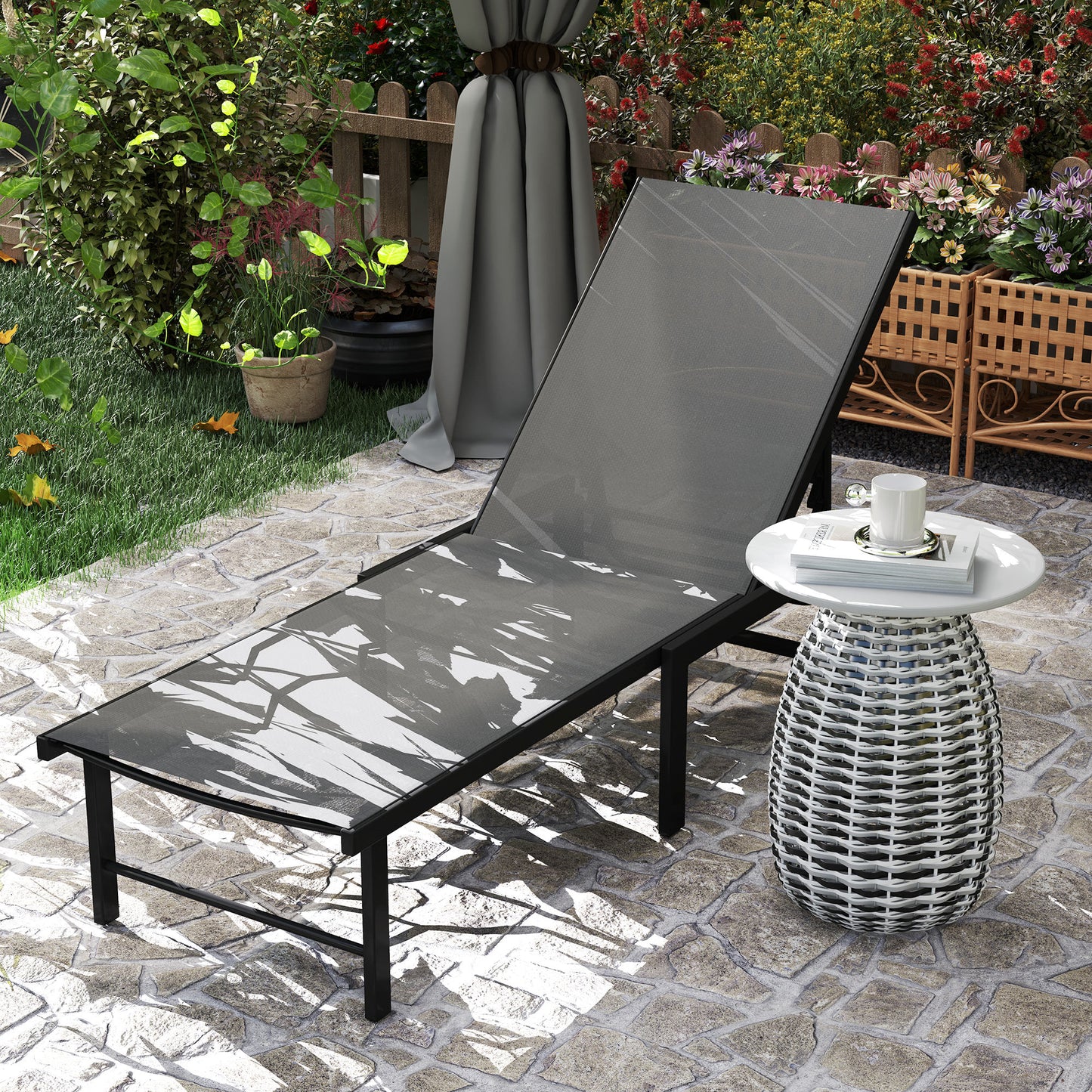 Outsunny Tumbona Jardín Exterior Con Respaldo Ajustable 166x60x84 Cm Gris_3